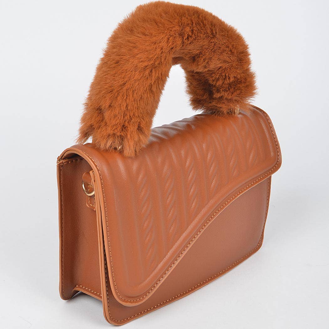 Faux Fur Braided Handle Bag: Lavender