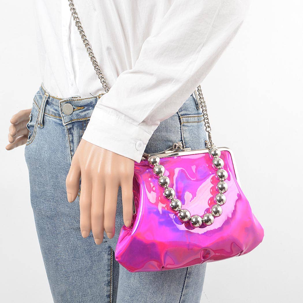 Mirror Metallic Ball Chain Frame Bag: Green