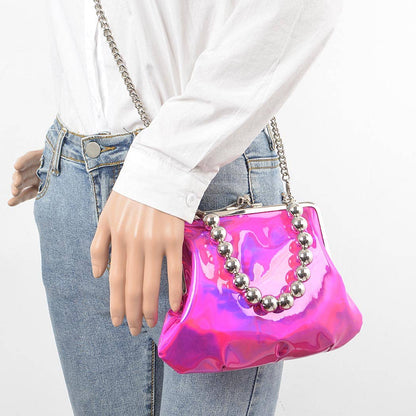 Mirror Metallic Ball Chain Frame Bag: Green