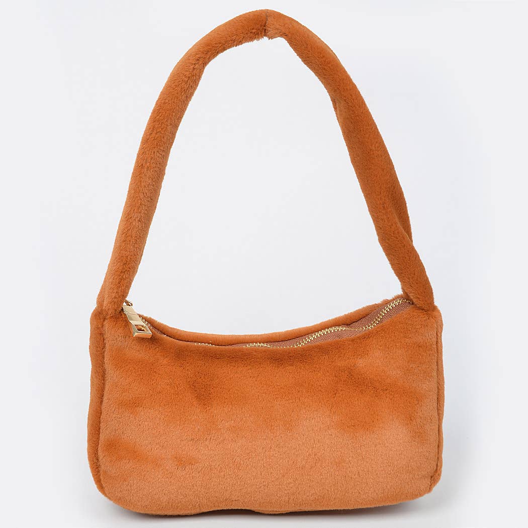 HPC5123 SOLID FAUX FUR SHOULDER BAG: Red