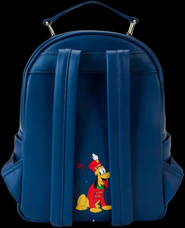 Blue backpack with a cartoon character on a white background