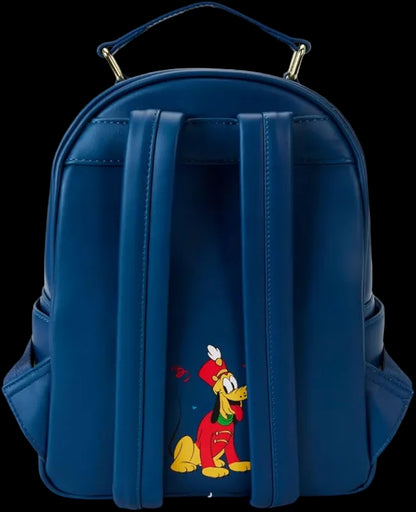 Blue backpack with a cartoon character on a white background
