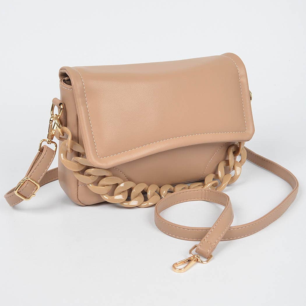 Faux Leather Chain Flap Bag: Green