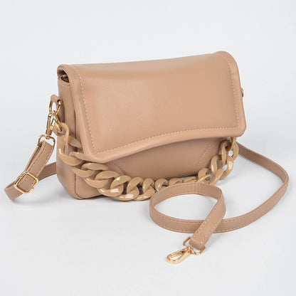 Faux Leather Chain Flap Bag: Cobalt