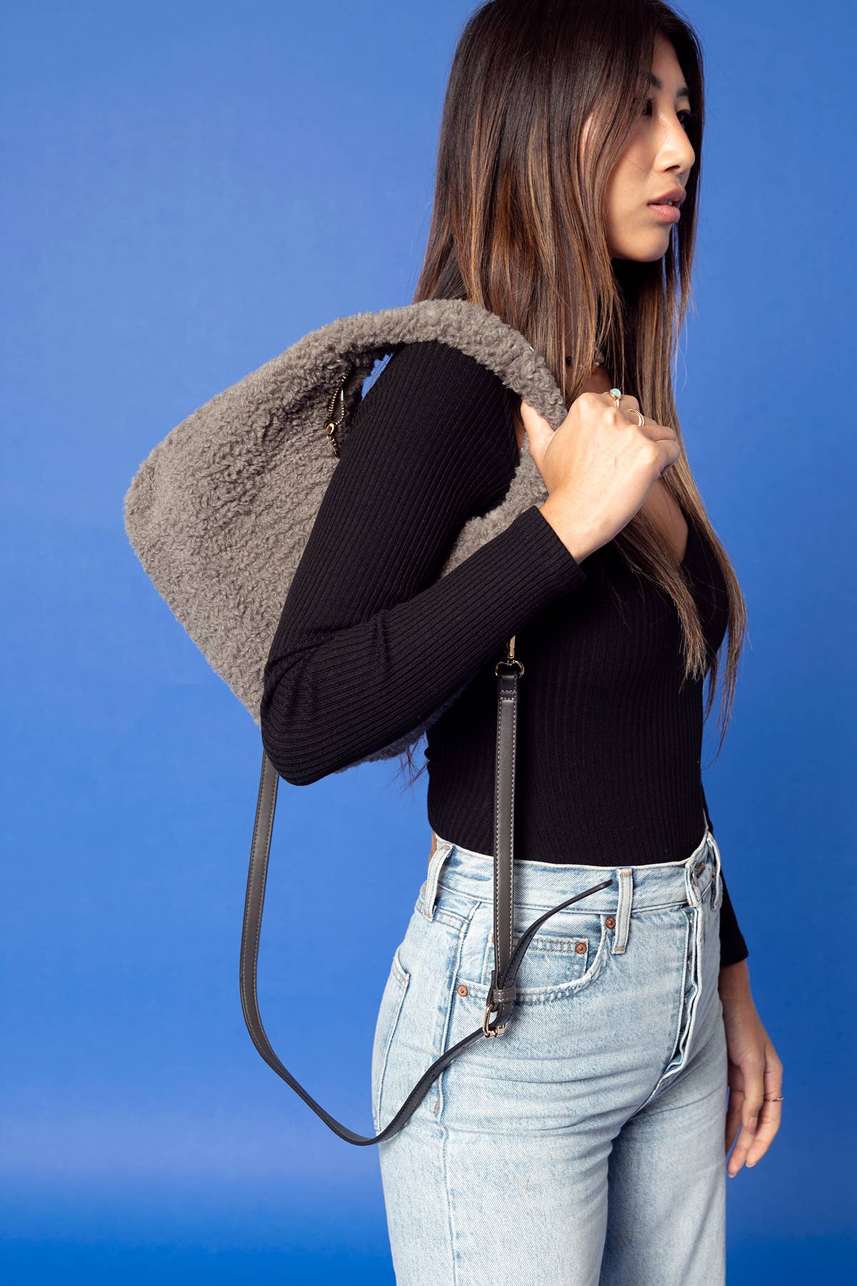 Gabrielle Sherpa Shoulder Bag w/ Strap | M2359 : Grey