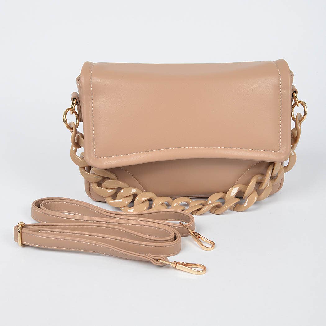 Faux Leather Chain Flap Bag: Green