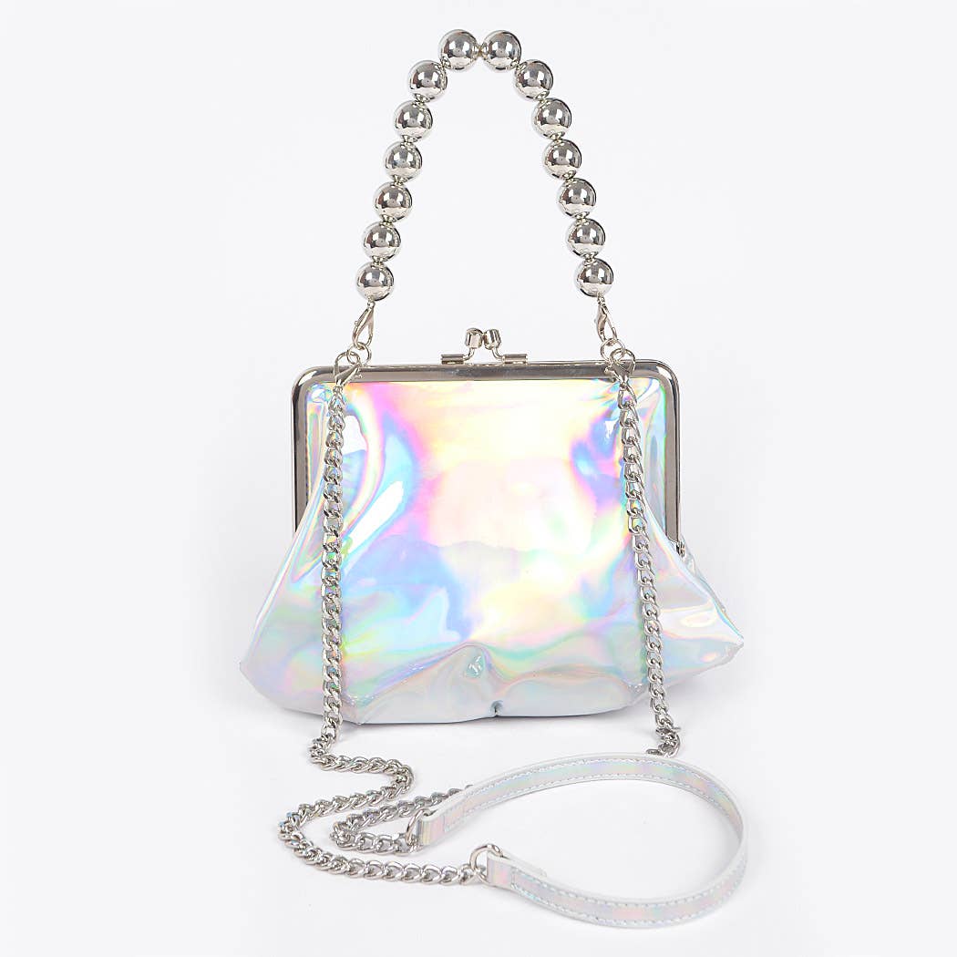 Mirror Metallic Ball Chain Frame Bag: Green
