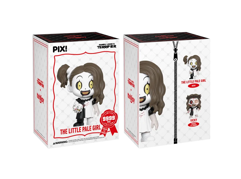 PIX! The Little Pale Girl box in two views, packaging only, one panel picturing the regular figure and the Vicky chase figure.