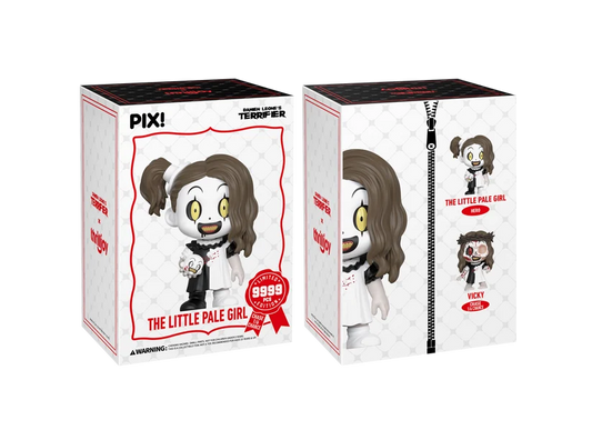 PIX! The Little Pale Girl box in two views, packaging only, one panel picturing the regular figure and the Vicky chase figure.