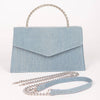 Denim Metal Handle Flap Clutch: LBL