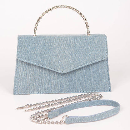 Denim Metal Handle Flap Clutch: LBL