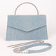 Denim Metal Handle Flap Clutch: LBL