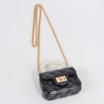 Jelly Shiney Mini Bag W Imitation Pearl Handle: Yellow