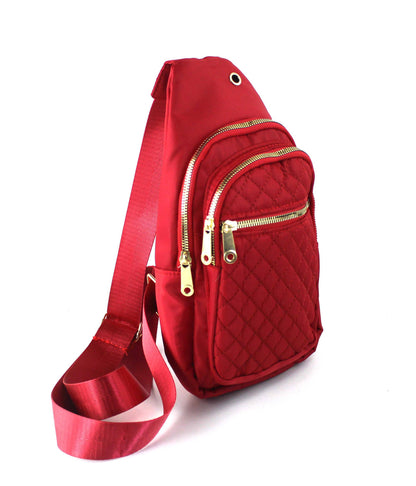 Sleek Quilted Nylon Sling Bag - Multi-Pocket Chest Pack