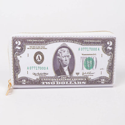 2 Dollar Bill Zip Wallet: Ivory