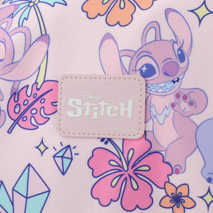 Product with 'Disney Stitch' branding on a colorful background featuring cartoon character and floral designs.