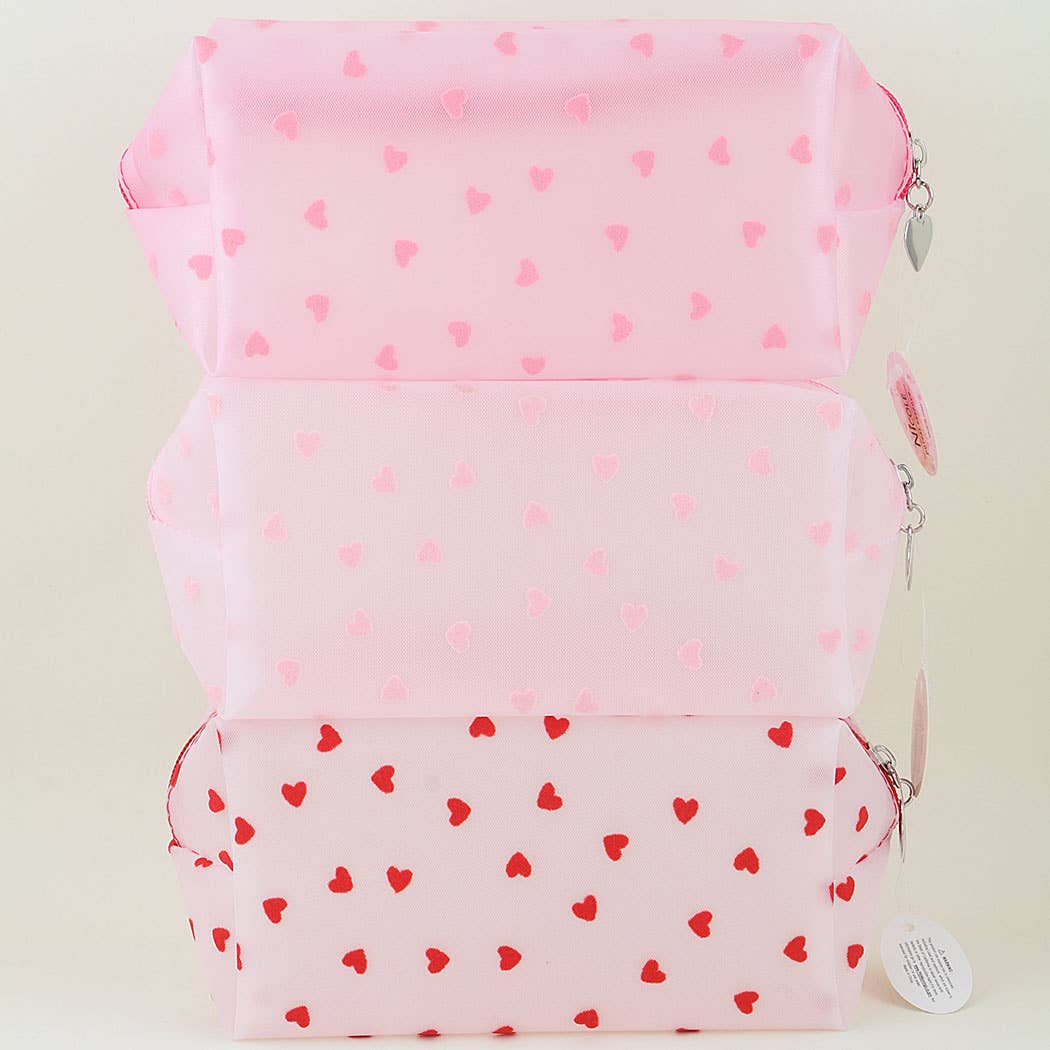 Lovely Heart Print Semi-Clear Cosmetic Make Up Pouch: MT