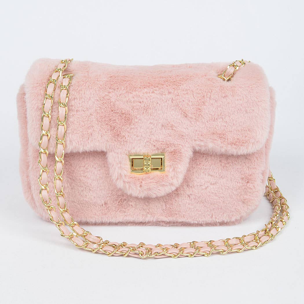 Faux Wool Flap Shoulder Bag: Cobalt