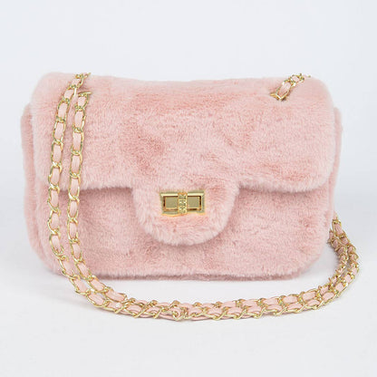 Faux Wool Flap Shoulder Bag: Camel