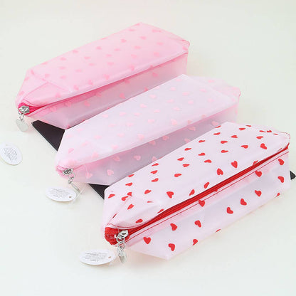 Lovely Heart Print Semi-Clear Cosmetic Make Up Pouch: MT
