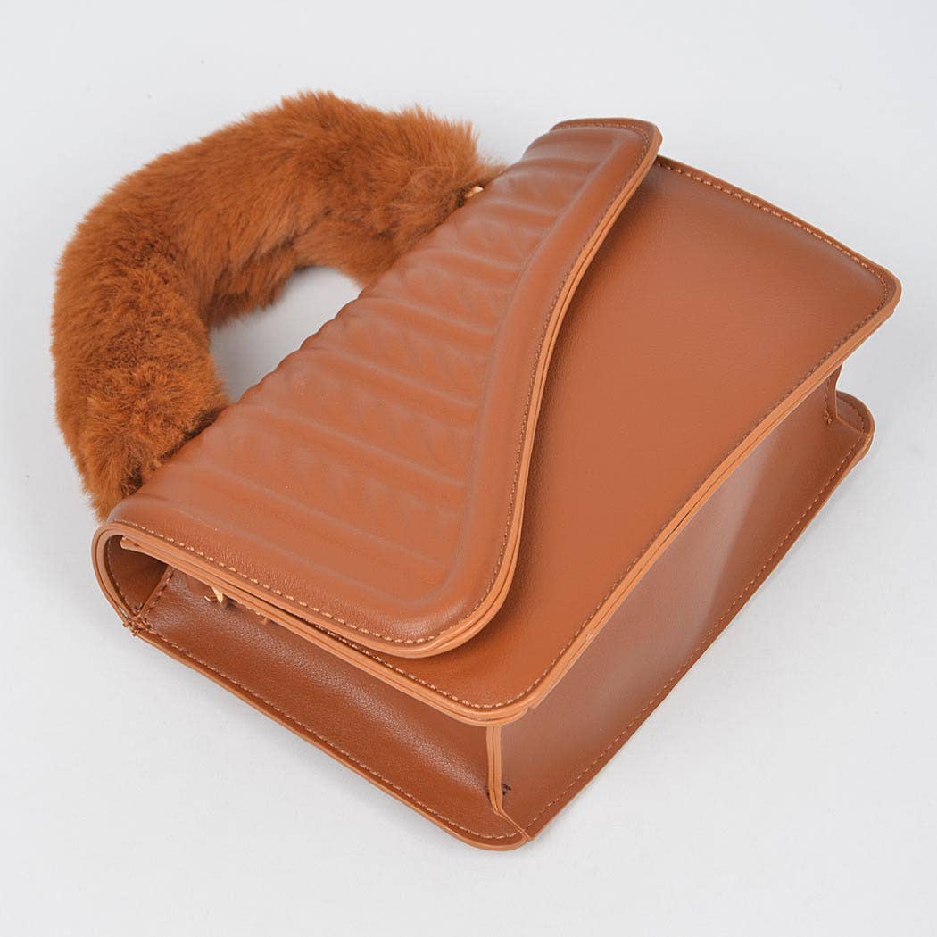 Faux Fur Braided Handle Bag: Orange
