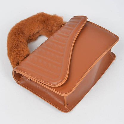 Faux Fur Braided Handle Bag: Orange