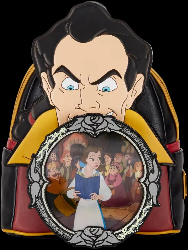 Animated character with a mirror showing a scene from a fairy tale on a product