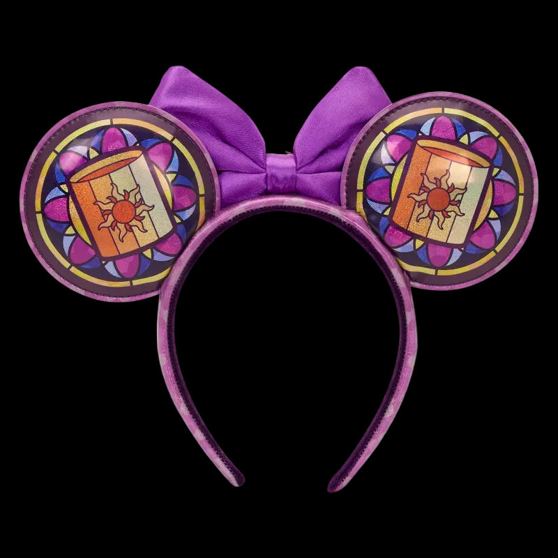Purple headband with mouse ears featuring stained glass design on a white background