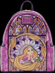 Backpack with Rapunzel design inspired by stained glass, featuring a Disney logo.