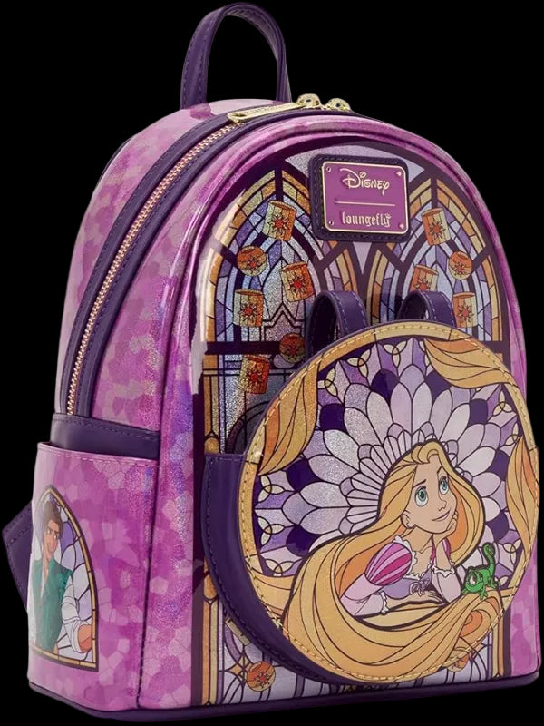 Backpack with Disney character design featuring a stained glass window effect.