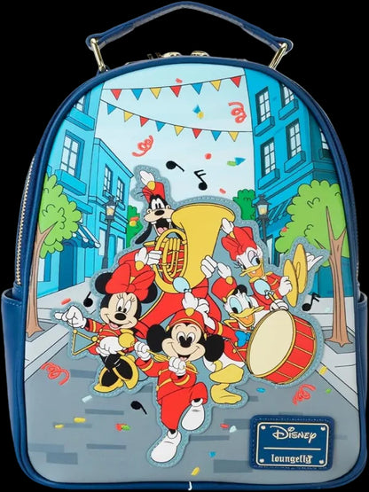 Backpack with cartoon characters and colorful design, featuring a Disney brand label.