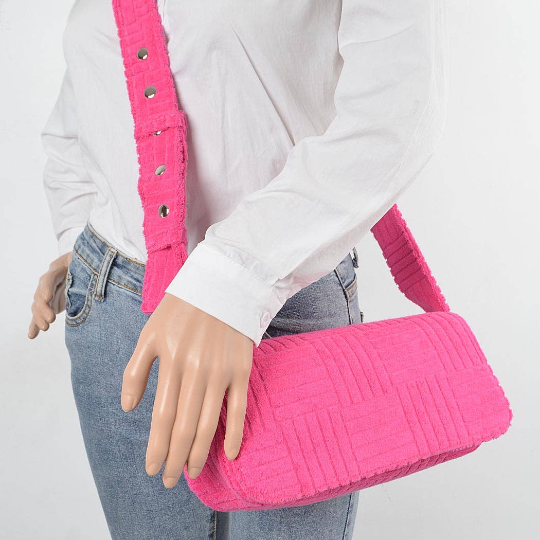 Embossed Micro Suede Shoulder Bag: Orange