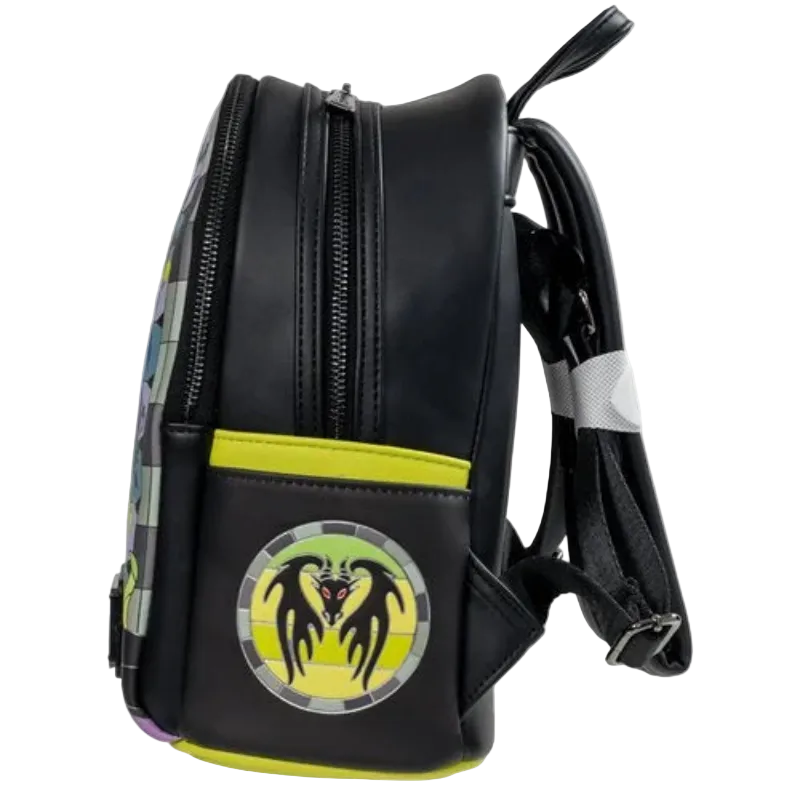 Black backpack with a logo on a white background