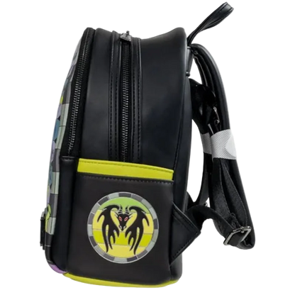 Black backpack with a logo on a white background