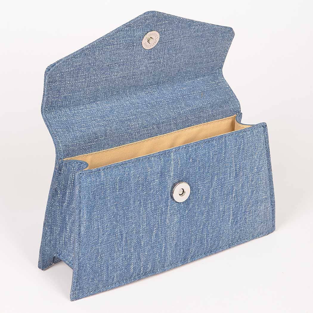 Denim Metal Handle Flap Clutch: LBL