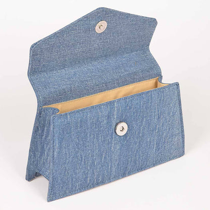 Denim Metal Handle Flap Clutch: LBL