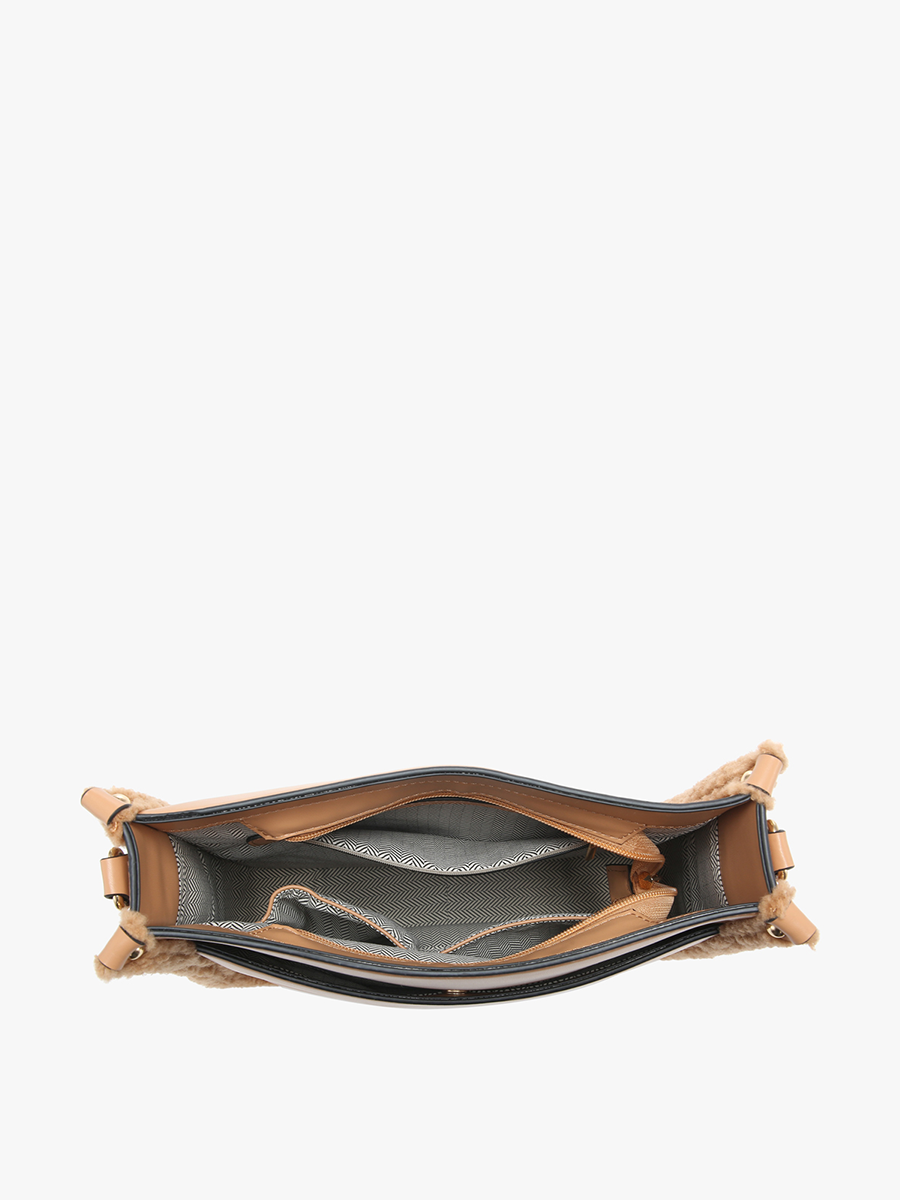 Chloe Teddy Trim Crossbody with Guitar Strap | M1977TED : Brown/Brown