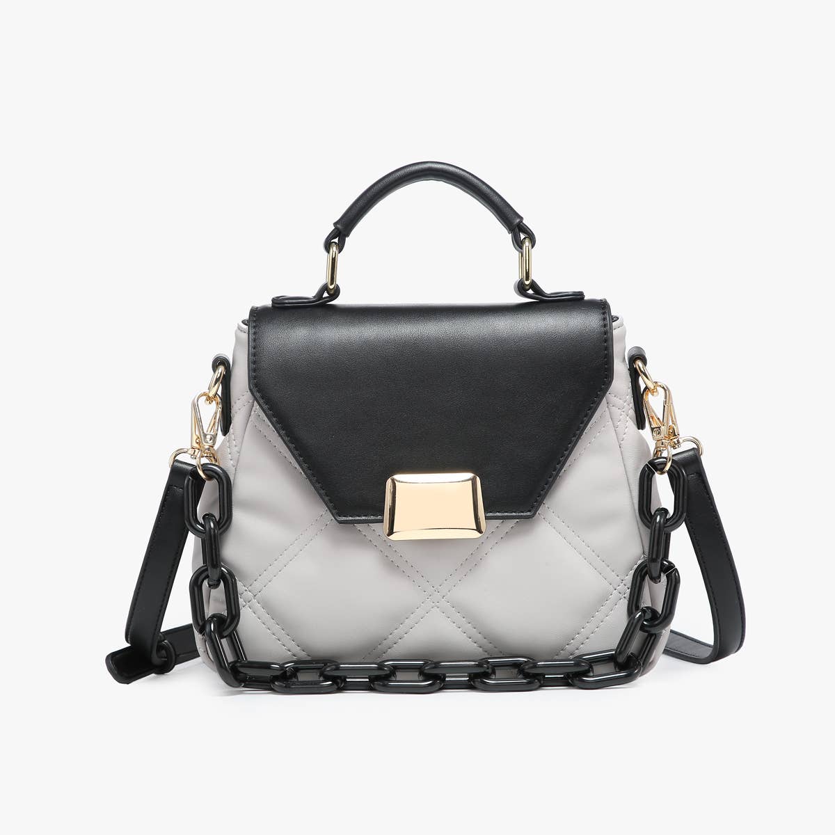 Ollie Quilted Crossbody Bag – Chain Strap | M2405 : Black/Grey