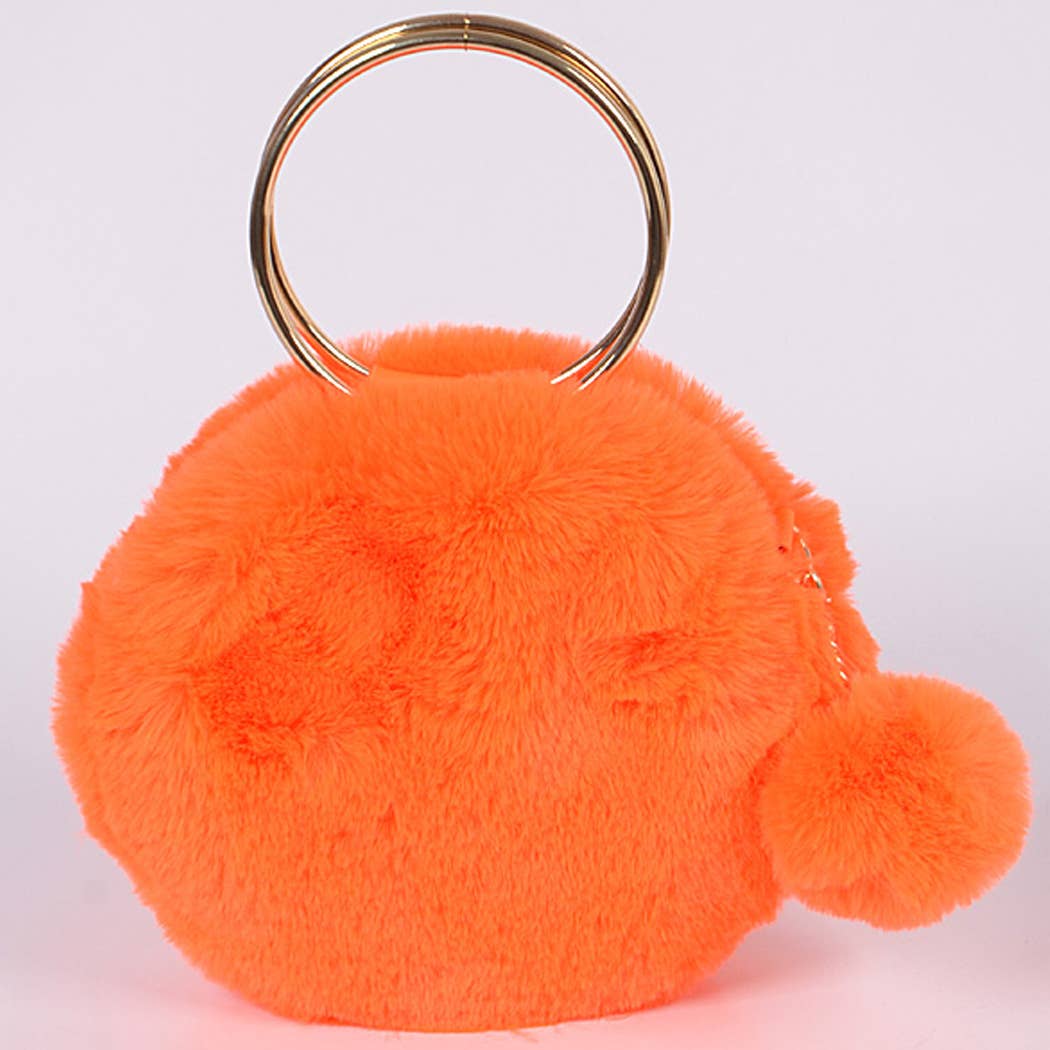 Faux Fur Handle Clutch: Red