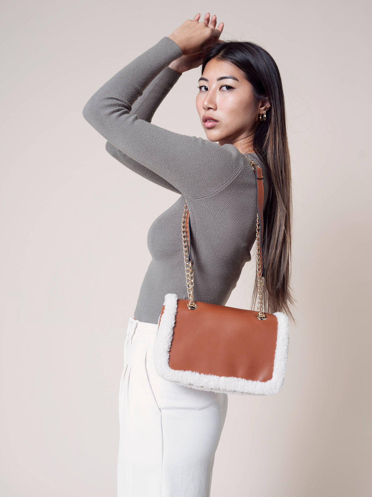 Coco Sherpa Trim Crossbody Bag – Chain Strap | M2356 : Green
