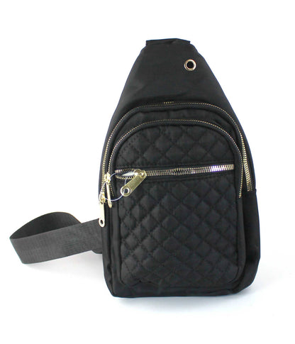 Sleek Quilted Nylon Sling Bag - Multi-Pocket Chest Pack