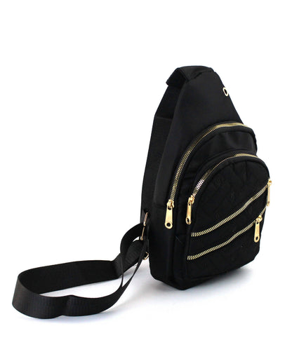 Polished Nylon Sling Bag - Sleek Multi-Pocket Chest Pack