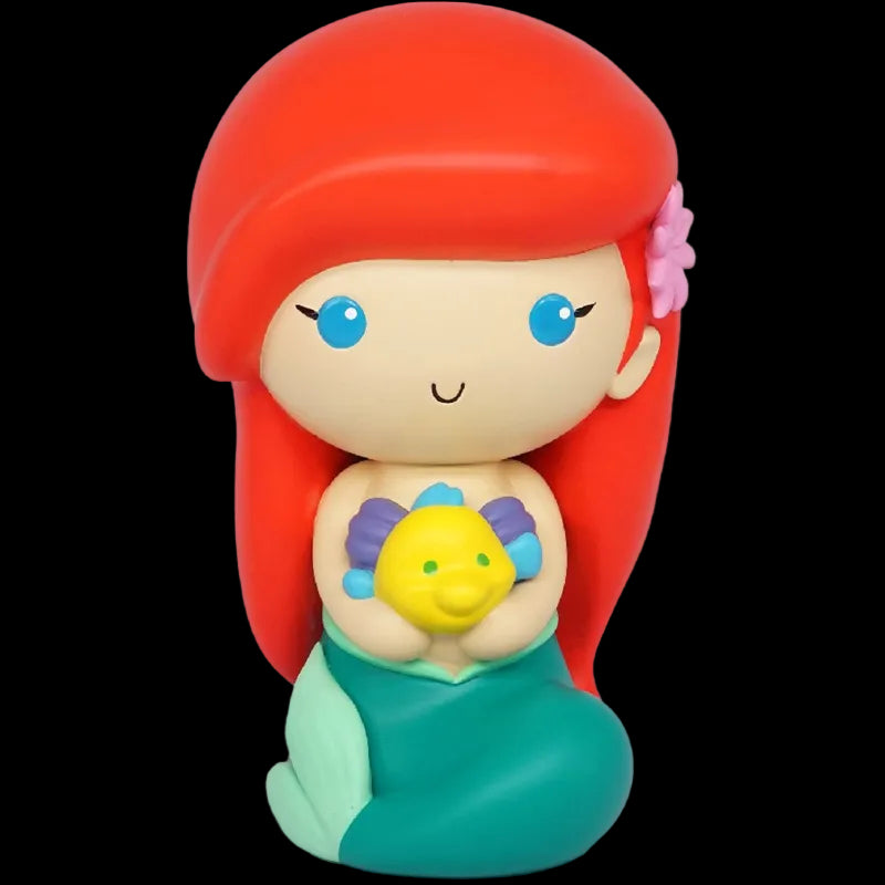 Mermaid figurine with red hair and a flower, wearing a green tail, on a white background