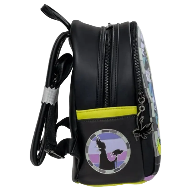Black backpack with colorful design on a white background