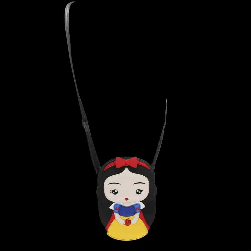 Snow White-themed crossbody bag on a mannequin with a white background