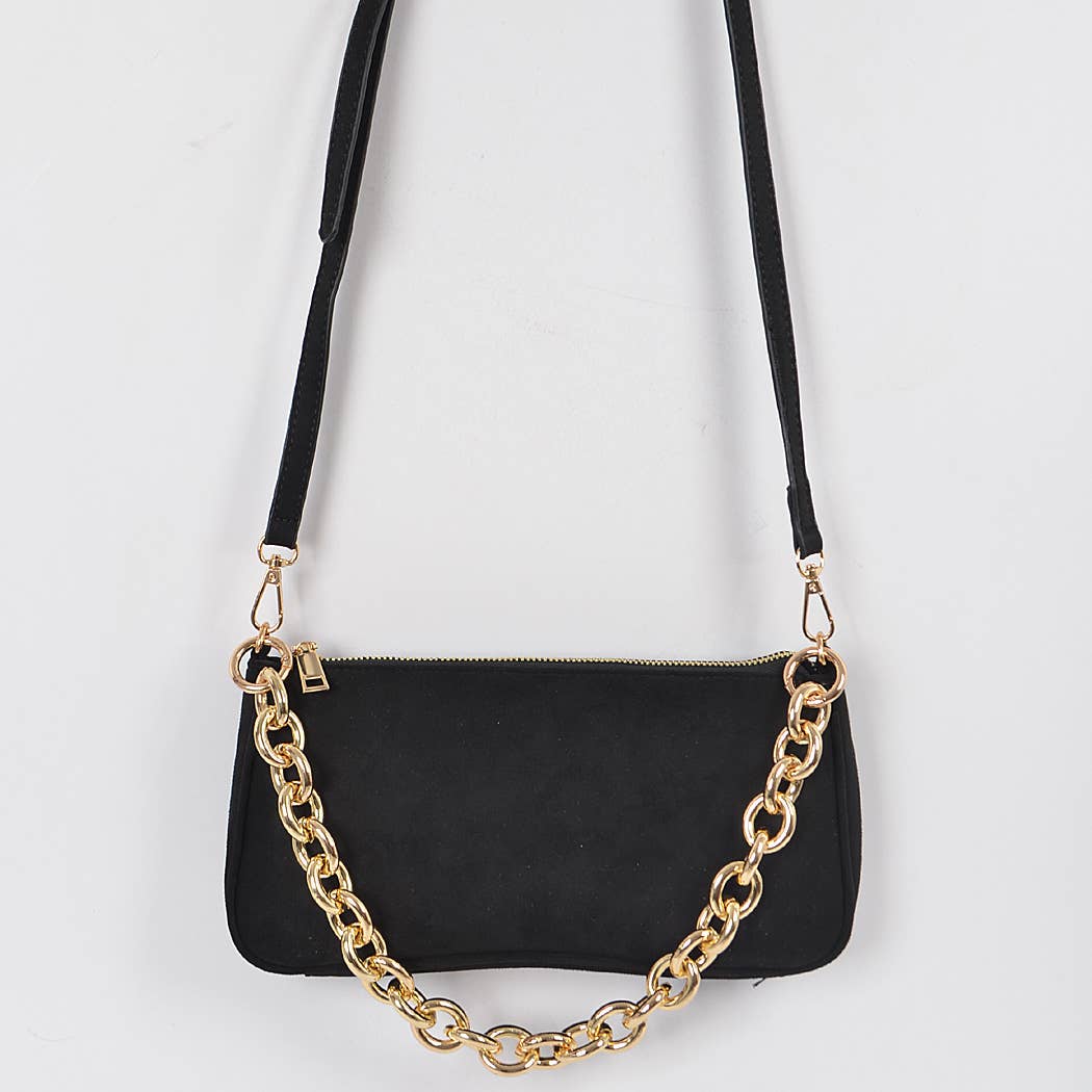 Micro Suede Chain Handle Clutch: Cobalt