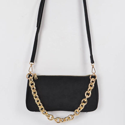 Micro Suede Chain Handle Clutch: Cobalt