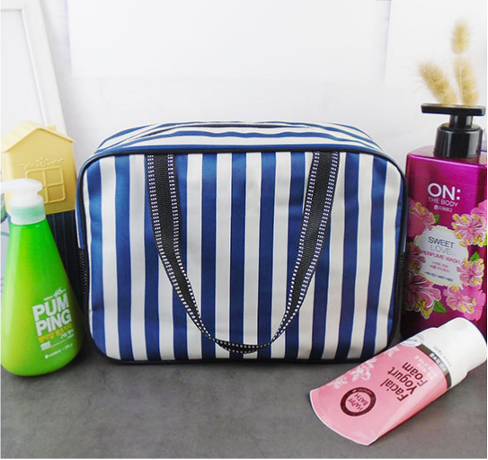 Waterproof Mesh Shower Bag Striped Toiletry Bag: Pink / M