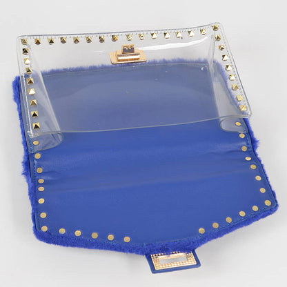 HPC3207 FAUX FUR CLEAR CLUTCH W/ DETACHABLE PURSE: Mustard