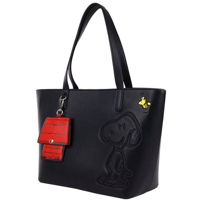 Peanuts Snoopy Minimal Black Tote Bag with Doghouse Cardholder